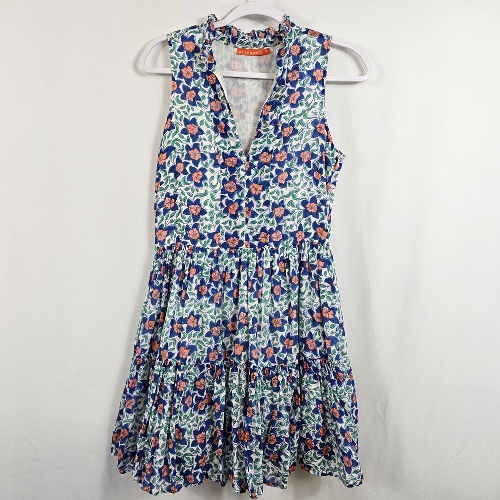 Oliphant Sleeveless Floral Mini Dress in Blue and Orange - Size XS